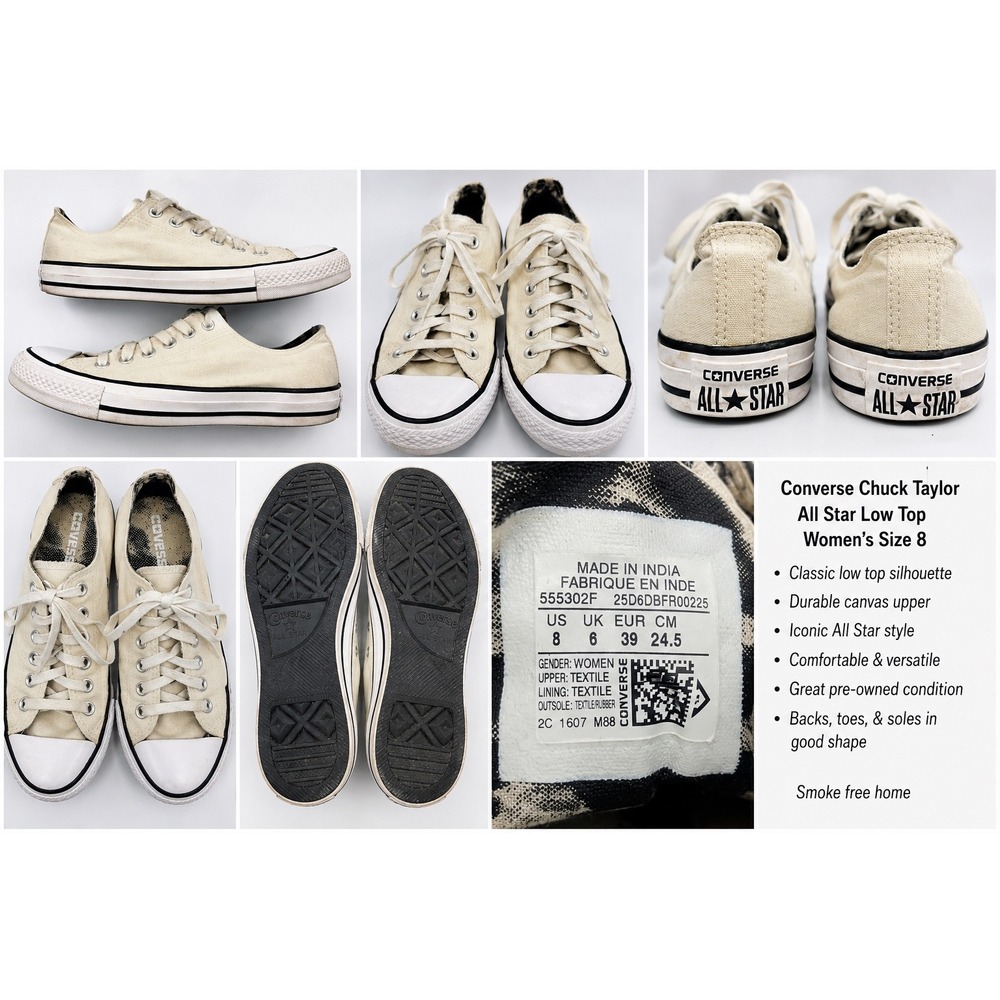 Converse Chuck Taylor All Star Low Top Cream Canvas Sneakers Womens 8 causal